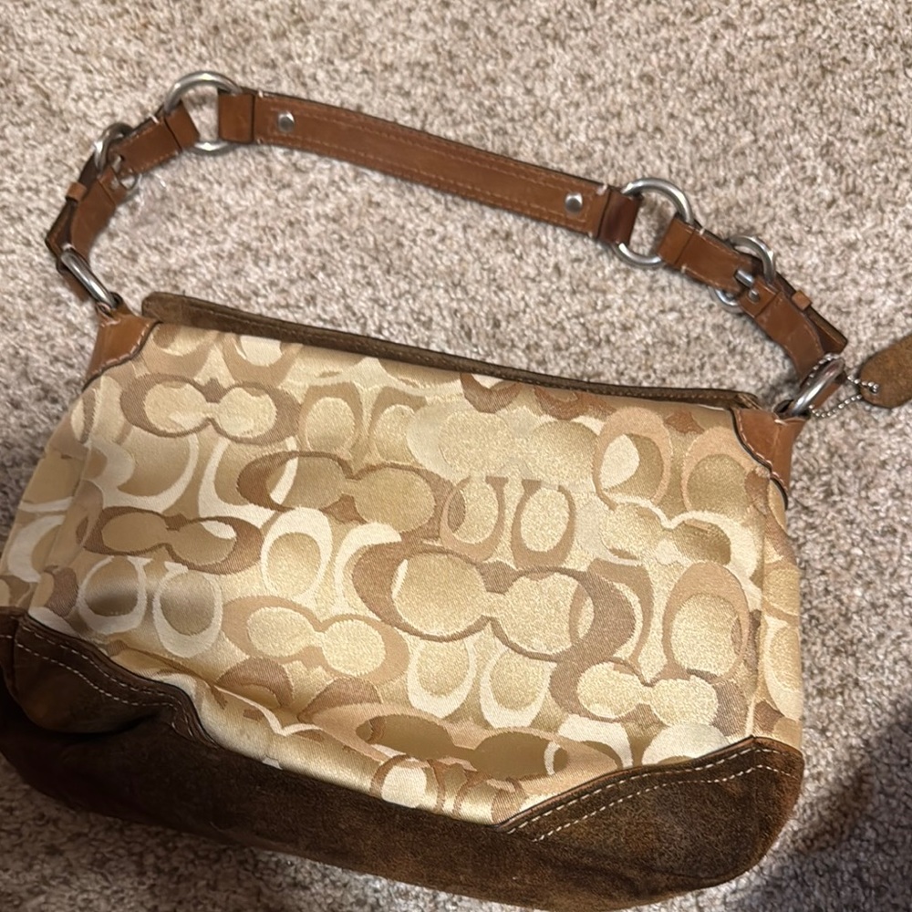 Tan and Brown Shoulder Bag with Leather Trim